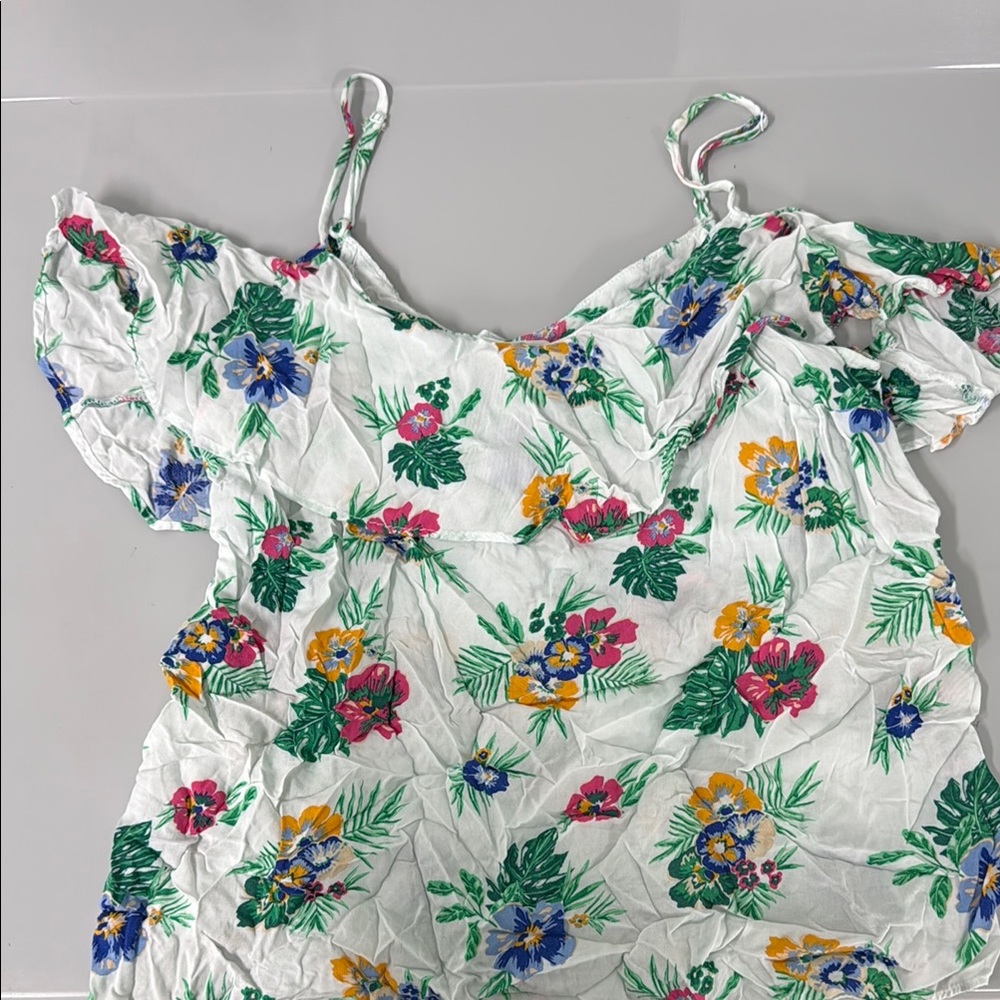 Old Navy Green and Blue Sleeveless Ruched Blouse